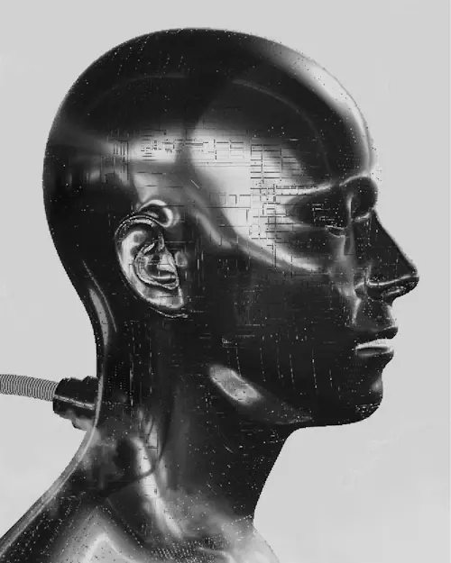 Perfil de um androide preto representando a colaboração entre humanos e agentes de inteligência artificial