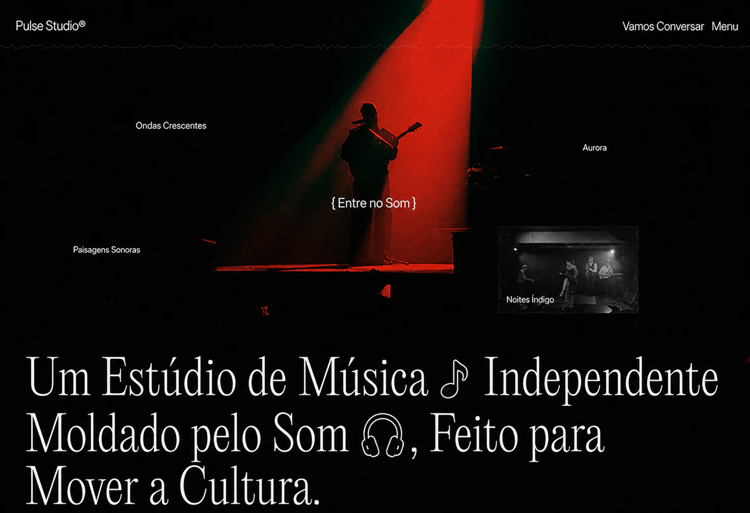 Interface conceitual do site de estúdio musical Pulse Studio