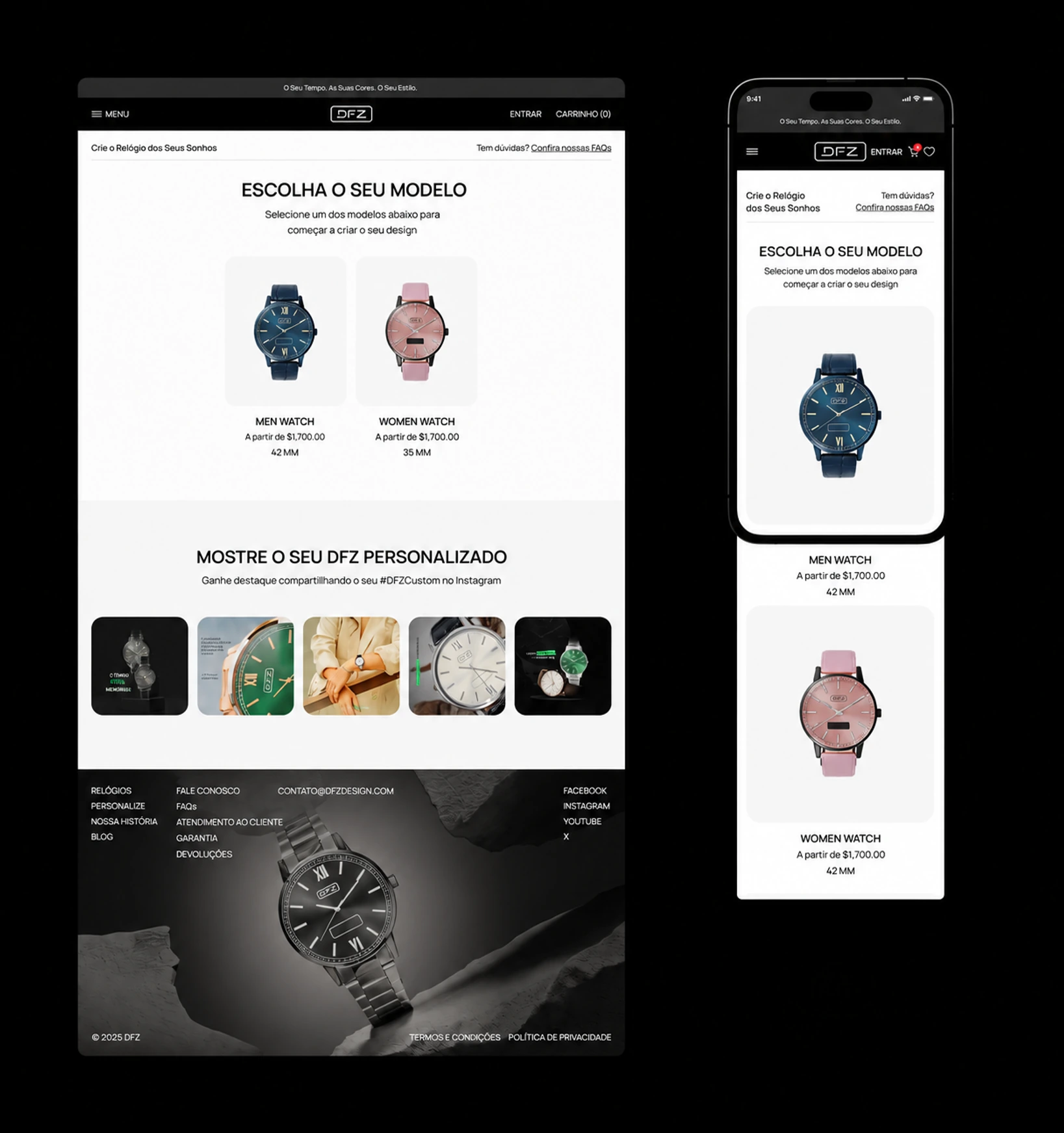 Detalhe de tipografia e layout da DFZ Watch