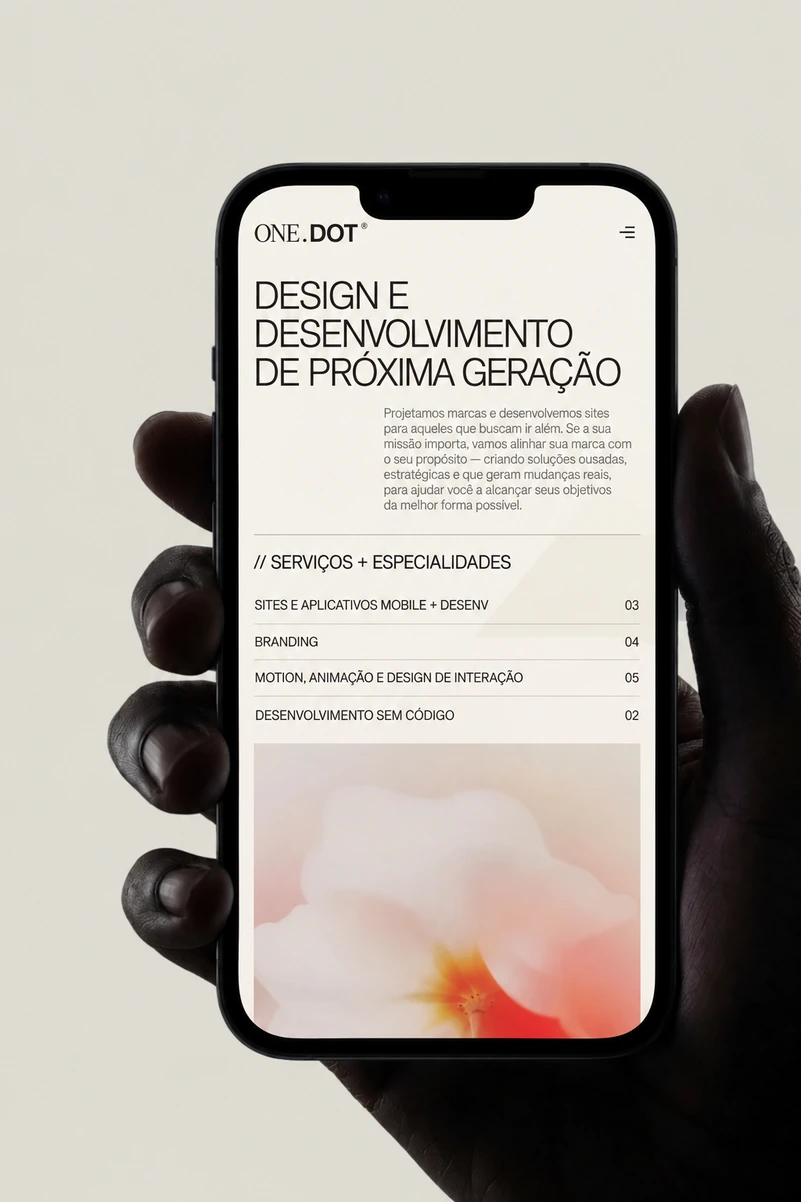 Site da One.Dot em dispositivo móvel