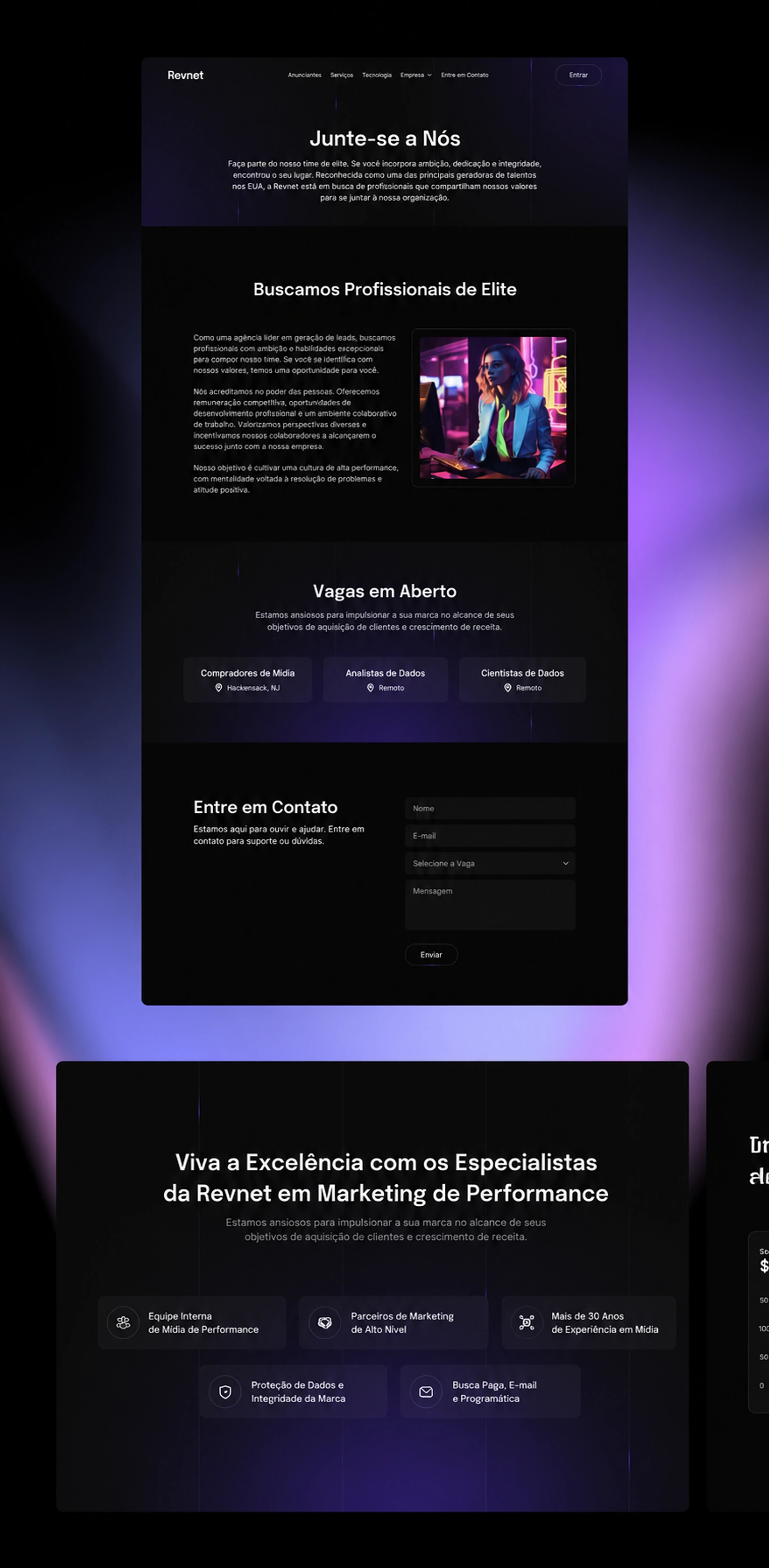 Detalhe de conteúdo técnico do site da Revnet